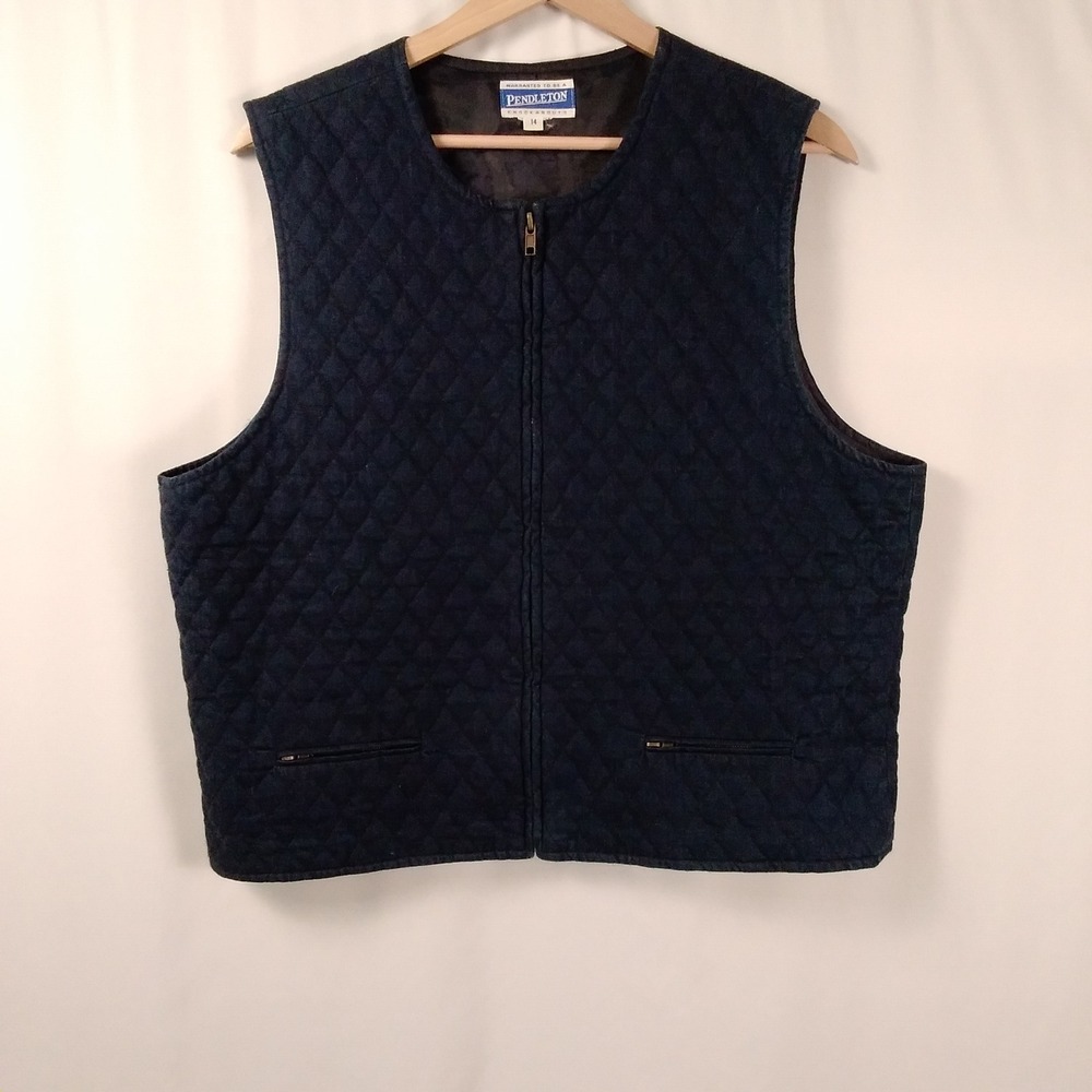 Pendleton Knockabouts Quilted Vest Women's Size 14 Navy Blue Full‎ Zip Vintage